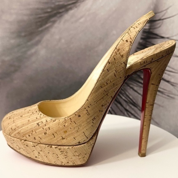 🌺 CHRISTIAN LOUBOUTIN 👠 Bianca Slingback 140mm Cork Platform Pump size 38.5 - Picture 9 of 16